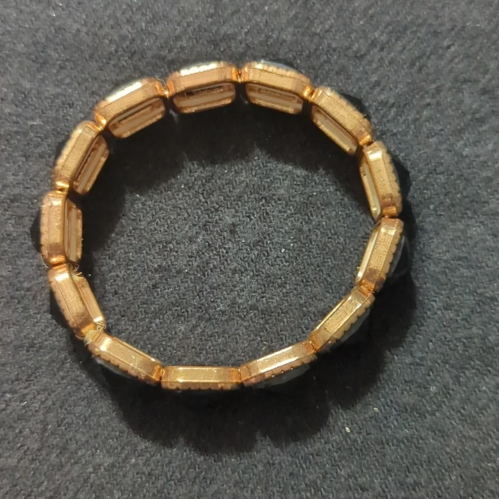 Gold Tone Black Faceted Rhinestone Stretchy Elastic Statement Bracelet